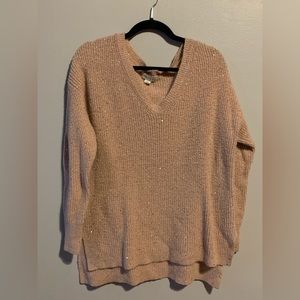 Pale pink V neck sweater w/ sequin detail